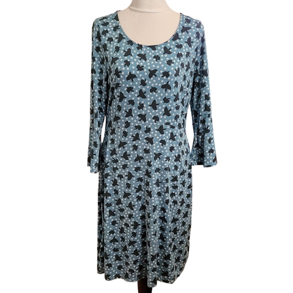 Boden Miriam Starry Bird Jersey Tunic Dress 12L Tall Celestial Bell Sleeve‎ Mod